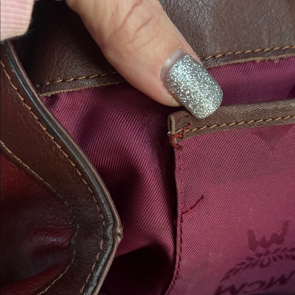 MCM Soft Leather Hobo Shoulder Bag Burgundy Brown Gold Logo - Picture 13 of 14